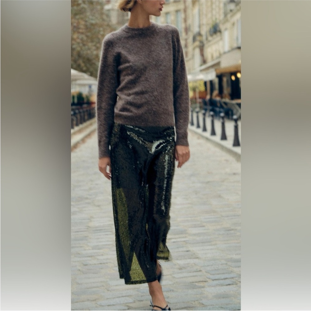 ZARA GREEN SEQUIN MIDI SKIRT 2157/248/500 015/216 - Picture 10 of 16